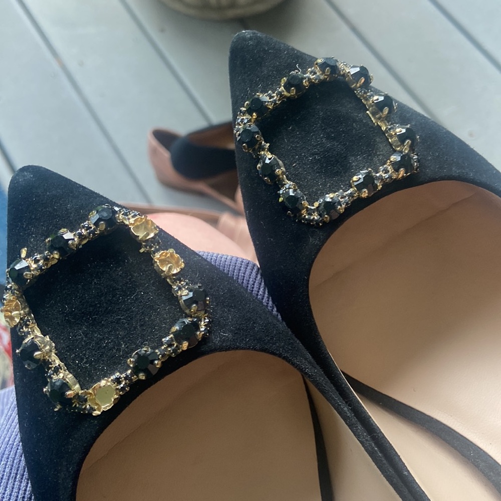 Karl Lagerfeld Paris Black Jeweled Heels - Picture 4 of 7